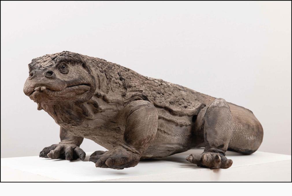 Dragon de komodo « Le Géant de Komodo » - céramique Raku - 115x34x65 cm