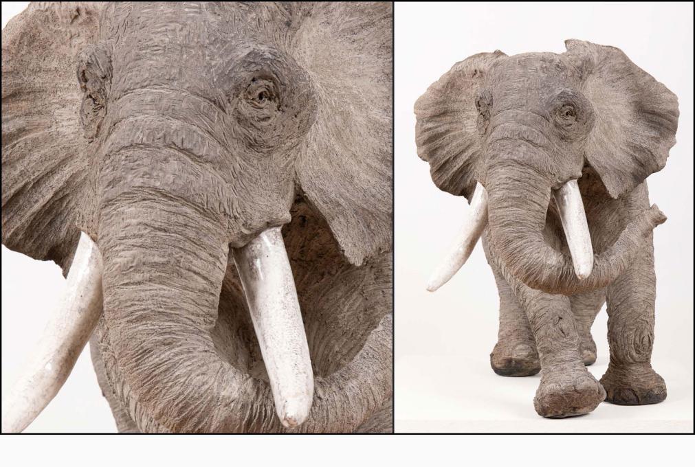 Eléphant d’Afrique « Grand mâle » - céramique Raku - 75x55x37 cm